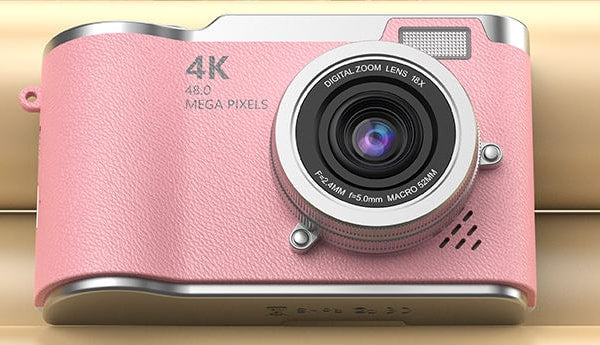 The LK-007 in pink, seen from the front with the lens extended