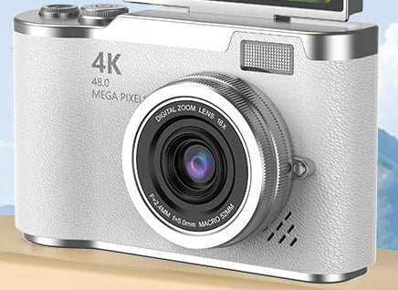 The LK-007 in white at an angle, screen folded up behind the body